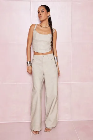 Boohoo Womens Washed Faux Leather Wide Leg Trousers - - 6