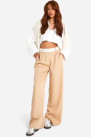 Boohoo Womens Reverse Waistband Tailored Wide Leg Trousers - - 6
