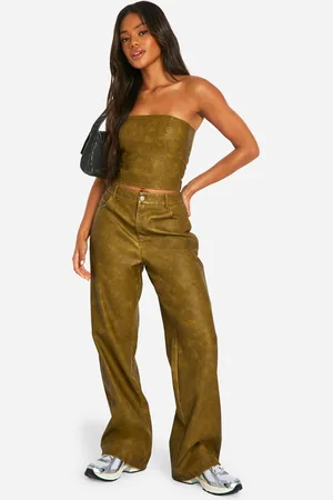 Boohoo Womens Washed Faux Leather Straight Leg Trousers - - 6