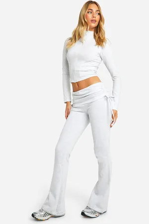 Boohoo Womens Seam Detail Zip Through Top And Fold Over Waistband Jogger Set - - L