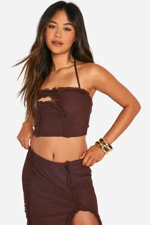 Boohoo Womens Ruffle Key Hole Cross Front Top - - 10