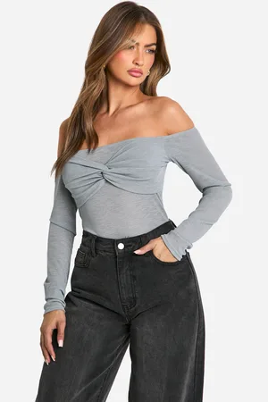 Boohoo Womens Ribbed Bardot Twist Front Top - - 12