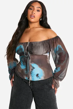 Boohoo Womens Plus Large Floral Mesh Sleece Bardot Corset Top - - 28