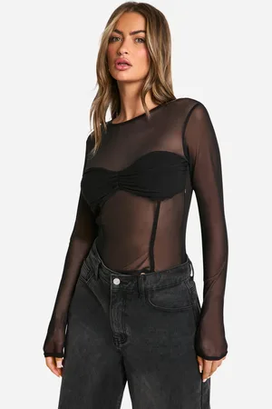 Boohoo Womens Mesh Twist Front Long Sleeve Top - - 8