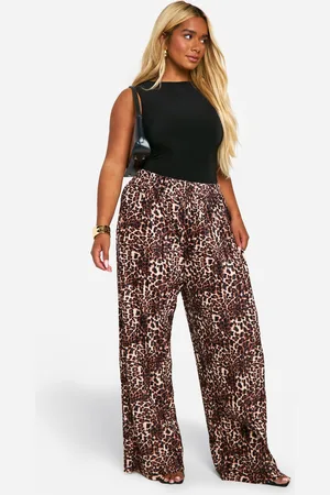 Boohoo Womens Plus Plisse Leopard Print Wide Leg Trouser - - 18