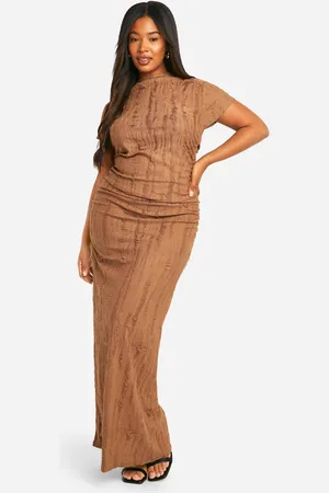 Boohoo Womens Plus Tetxured Ruched Cap Sleeve Column Dress - - 16