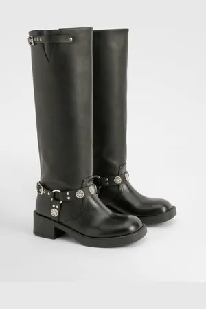 Boohoo Womens Western Style Buckle Detail Knee High Boots - - 3