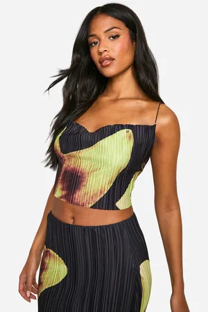 Boohoo Womens Tall Bold Floral Plisse Cowl Crop Top - - 16