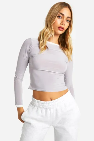 Boohoo Womens Slinky Contrast Binding Long Sleeve Top - - 10