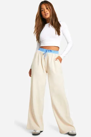 Boohoo Womens Petite Contrast Stripe Boxer Waistband Wide Leg Trousers - - 8