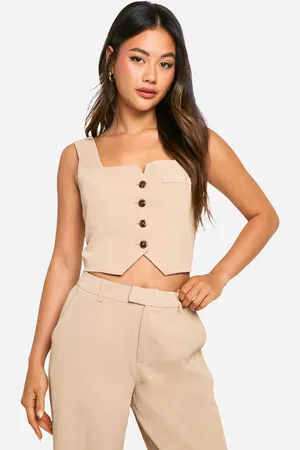 Boohoo Womens Square Neck Cropped Fitted Waistcoat - - 6