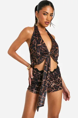 Boohoo Womens Leopard Printed Tie Front Top - - 6