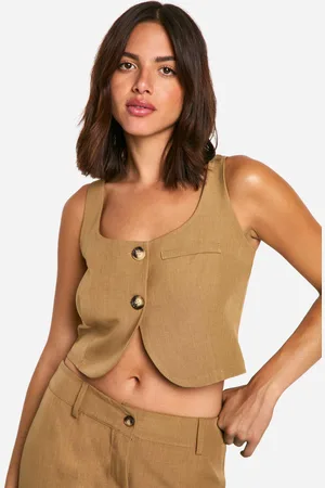 Boohoo Womens Curved Neckline Cropped Waistcoat - - 6