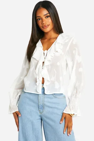 Boohoo Womens Burnout Ruffle Tie Blouse - - 6