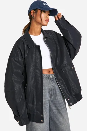 Boohoo Womens Vintage Look Faux Leather Oversized Bomber Jacket - - 8