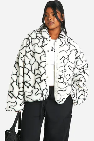 Boohoo Womens Plus Abstract Print Boxy Oversized Teddy Jacket - - 28