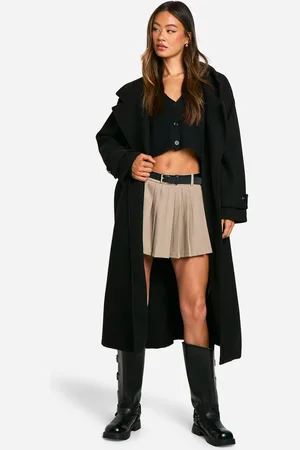 Boohoo Womens Petite Oversized Wool Look Longline Belted Trench Coat - - 12