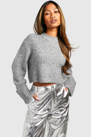 Boohoo Womens Soft Marl Crop Jumper With Deep Cuffs - - S