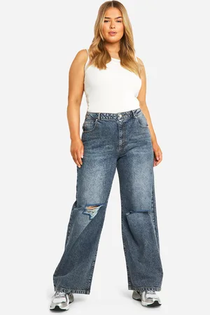Boohoo Womens Plus Basics Ripped Knee Boyfriend Jeans - - 16