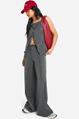 Boohoo Womens Petite Drawstring Woven Wide Leg Trouser - - 8