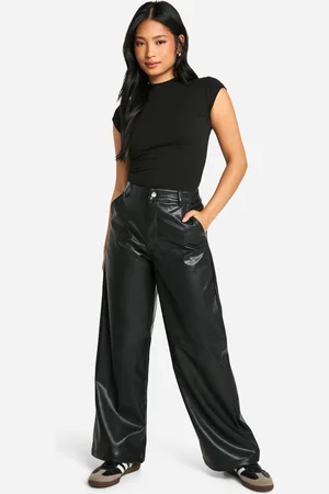 Boohoo Womens Petite Wide Leg Faux Leather Trouser - - 6/28L