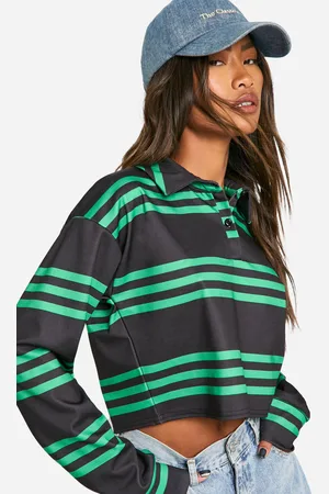 Boohoo Womens Stripe Collared Rugby Top - - 6