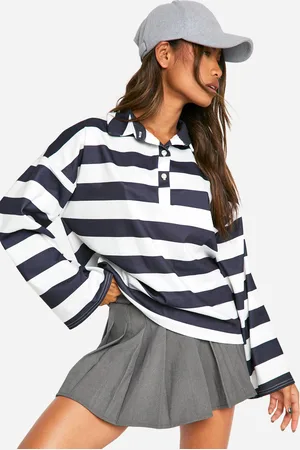 Boohoo Womens Stripe Oversized Button Collared Rugby Top - - 10