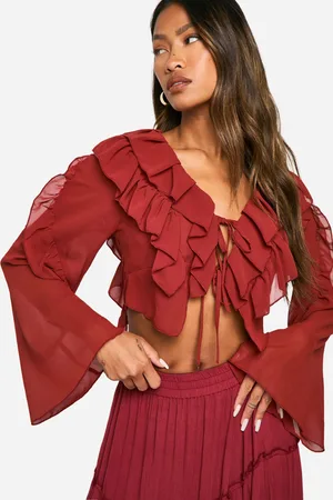 Boohoo Womens Chiffon Lace Up Blouse - - 8