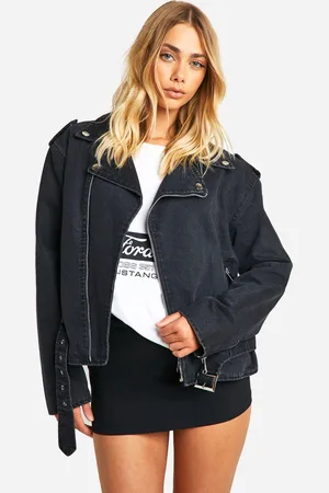 Boohoo Womens Belted Denim Biker Jacket - - 6