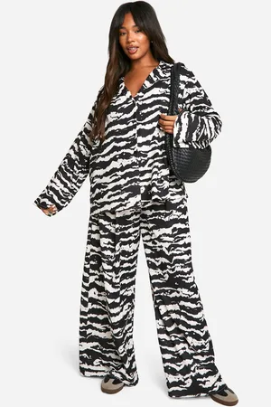 Boohoo Womens Plus Woven Animal Print Oversized Shirt & Drawstring Trouser Co Ord - - 28