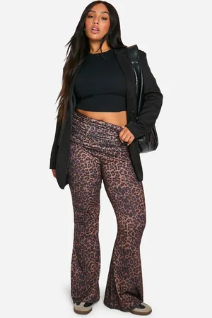Boohoo Womens Plus Leopard Foldover Waist Flares - - 28