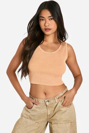 Boohoo Womens Acid Wash Rib Knit Scoop Crop Top - - S