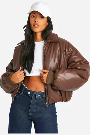 Boohoo Womens Tall Padded Faux Leather Bomber Jacket - - 16