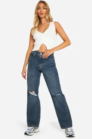 Boohoo Womens Basics Ripped Knee Boyfriend Jeans - - 6