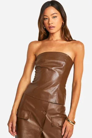Boohoo Womens Tall Faux Leather Bandeau Corset Top - - 6