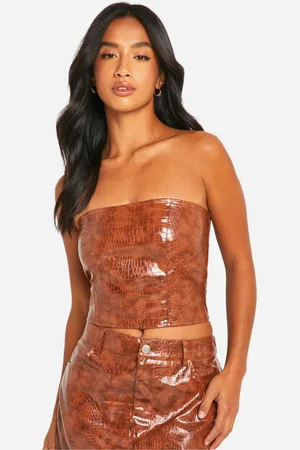 Boohoo Womens Petite Croc Look Faux Leather Bandeau Corset Top - - 6