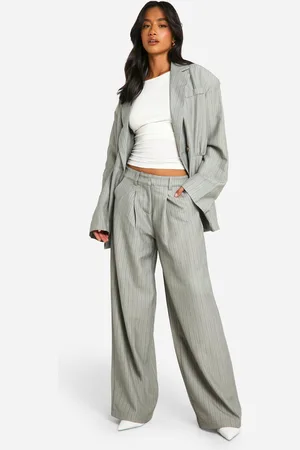 Boohoo Womens Petite Pinstripe Wide Leg Trousers - - 8