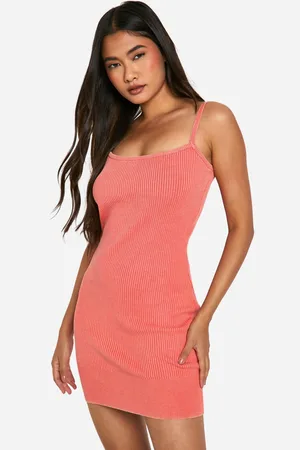 Boohoo Womens Acid Wash Rib Knit Scoop Strappy Mini Dress - - 10