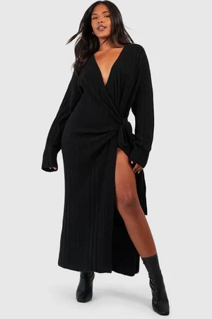 Boohoo Womens Plus Lightweight Mixed Rib Wrap Jumper Dress - - 24
