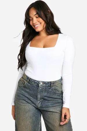 Boohoo Womens Basics Plus Cotton Square Neck Long Sleeve Bodysuit - - 16