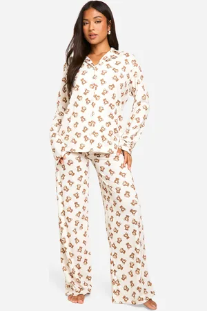 Boohoo Womens Petite Bear Print Long Sleeve Shirt & Trousers Pyjama Set - - 6