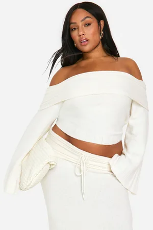 Boohoo Womens Plus Rib Edge Soft Knit Bardot Jumper - - 24