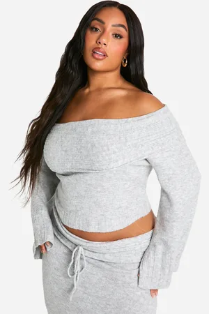 Boohoo Womens Plus Rib Edge Soft Knit Bardot Jumper - - 24