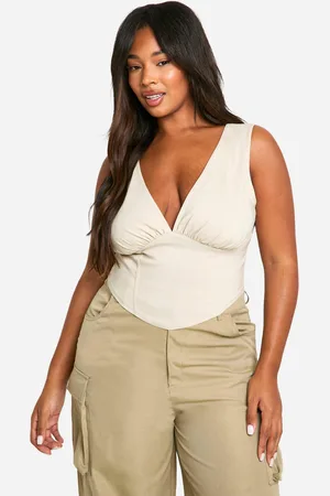 Boohoo Womens Plus Woven Stretch Plunge Corset Top - - 28
