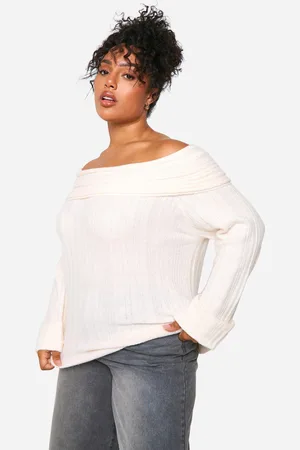 Boohoo Womens Plus Rib Neckline Bardot Longline Jumper - - 24