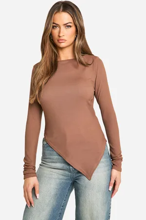 Boohoo Womens Rib Slash Neck Asyy Hem Top - - 6