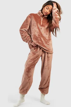 Boohoo Womens Half Zip Fleece Loungewear Joggers - - 6