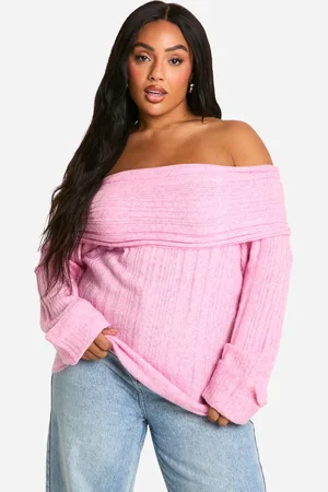 Boohoo Womens Plus Rib Neckline Bardot Longline Jumper - - 16-18