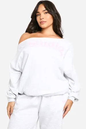 Boohoo Womens Plus Studio Slogan Off The Shoulder Sweatshirt - - 16