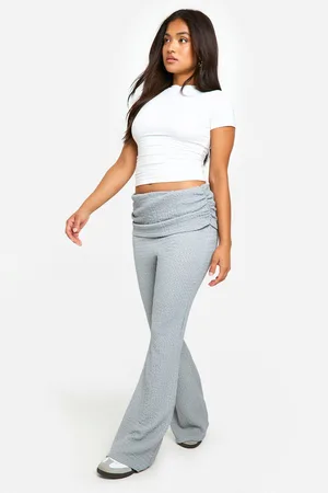 Boohoo Womens Petite Fold Over Waistband Crinkle Flare Trouser - - 6